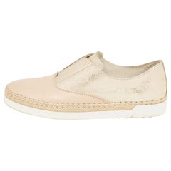 Tod's Espadrille plate en cuir beige/or taille 36
