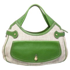 Tod's Beige /Green Canvas And Leather Hobo