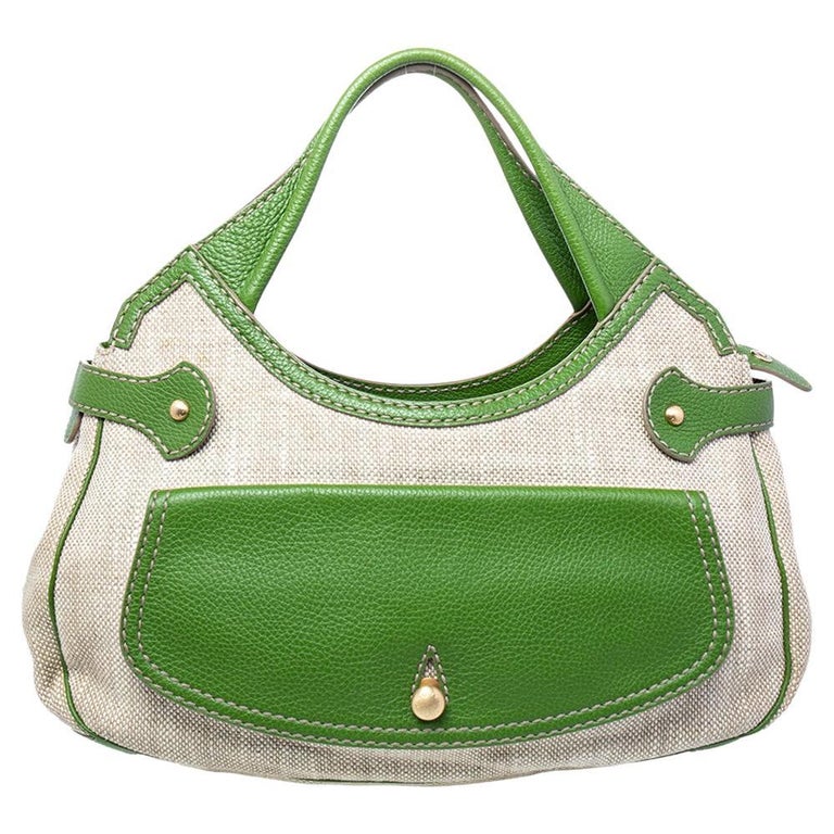 Tod''s Beige /Green Canvas And Leather Hobo at 1stDibs