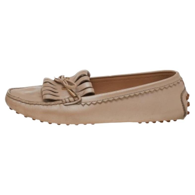 Tod's Beige Leder Fransen Slip on Loafers Größe 36,5