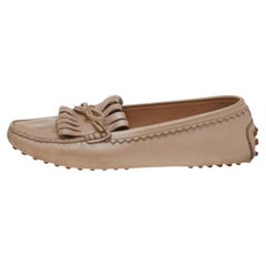 Tod's Beige Leder Fransen Slip on Loafers Größe 36,5