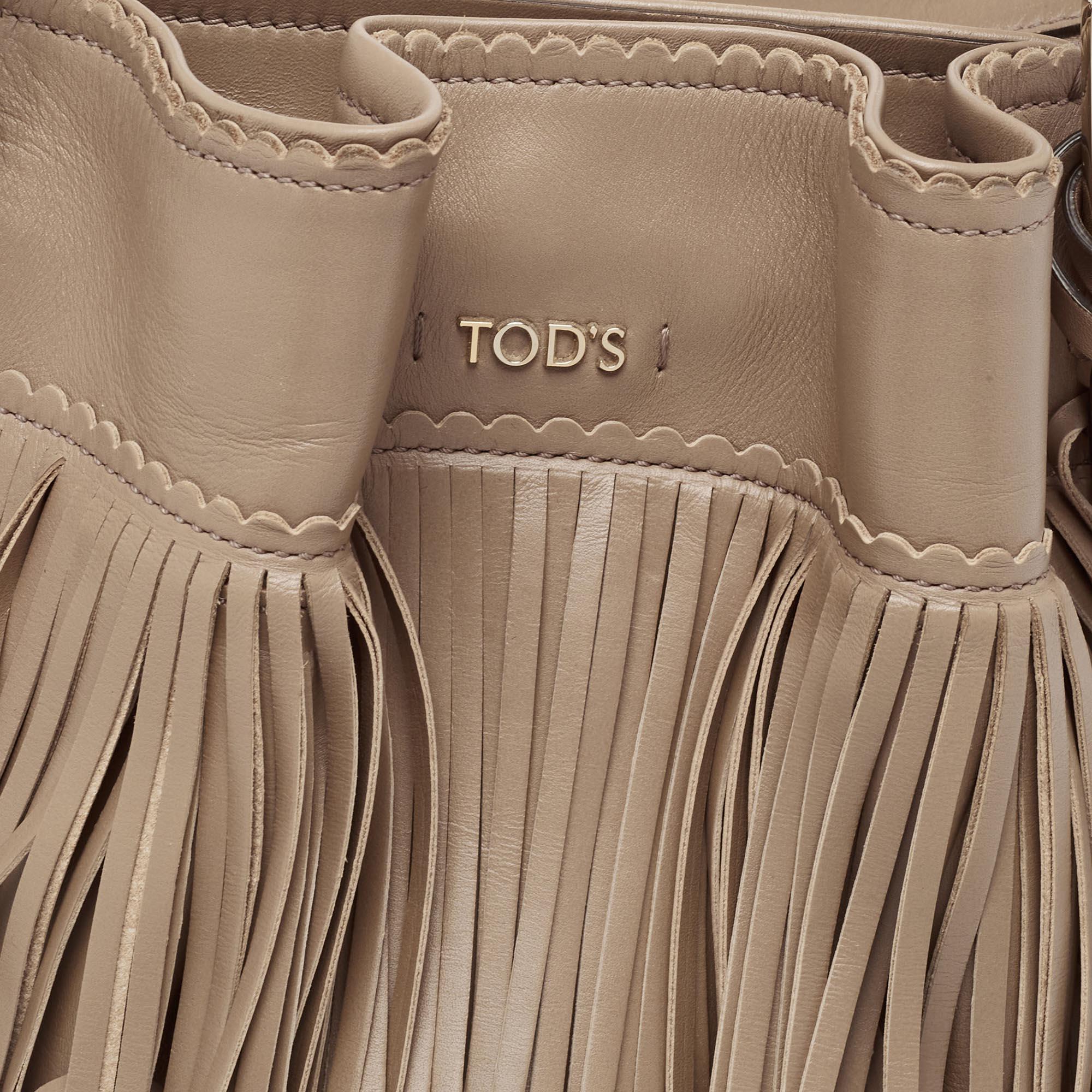 Tod's Beige Leather Fringe Tote 1