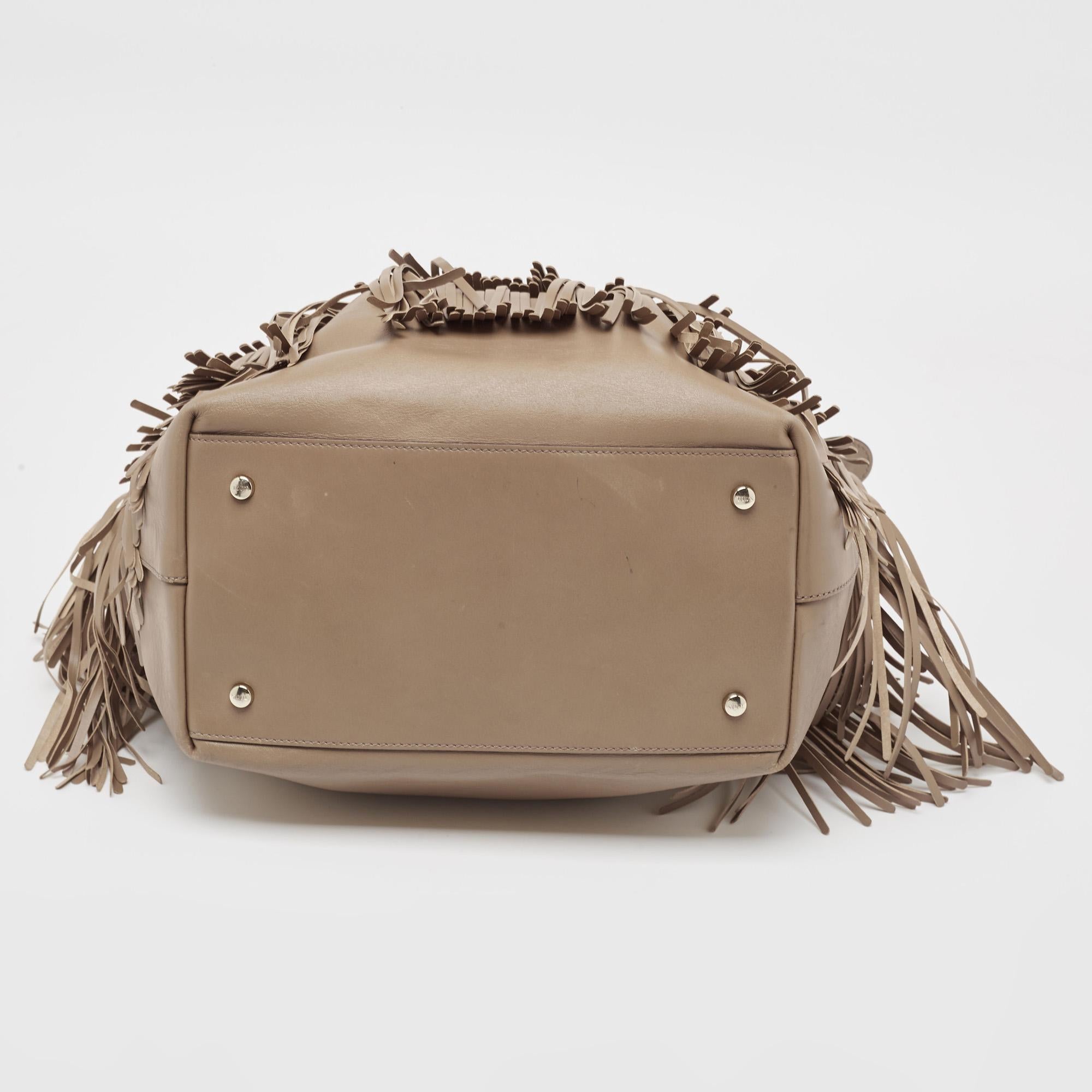 Tod's Beige Leather Fringe Tote 5