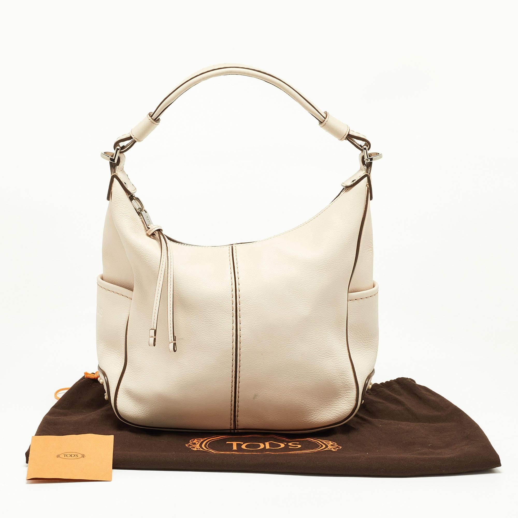 Tod's Beige Leather Miky Hobo For Sale 2
