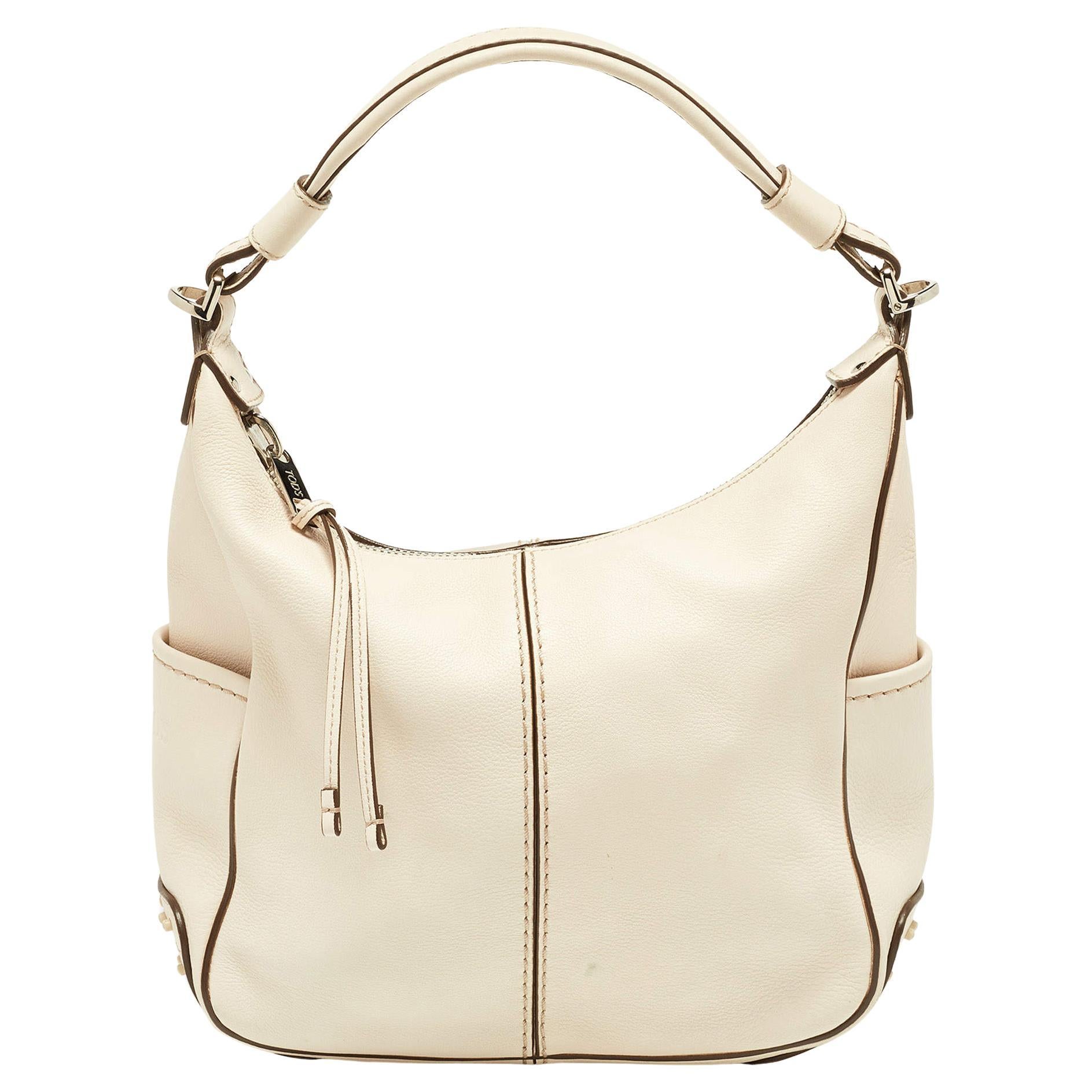 Tod's Beige Leather Miky Hobo For Sale