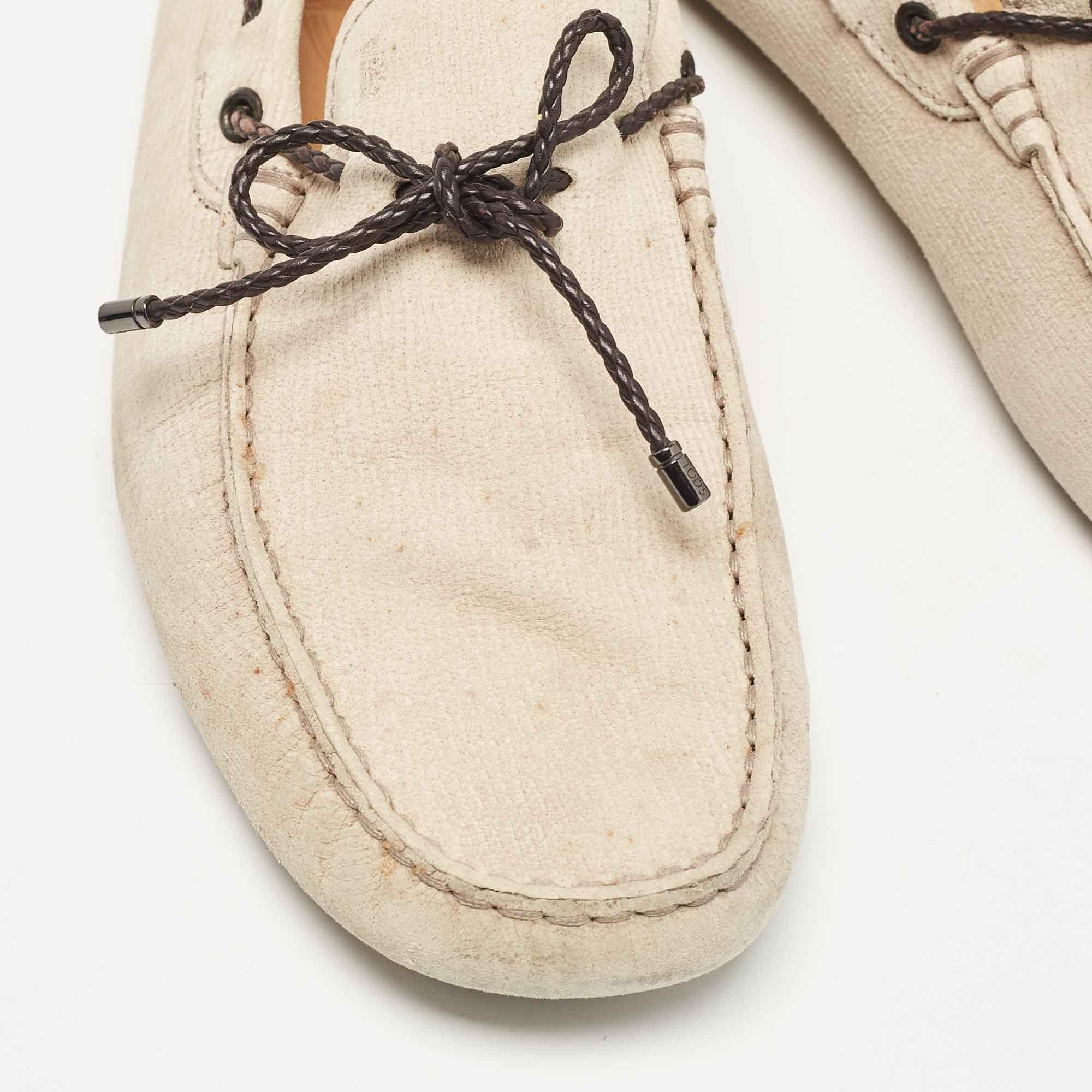 Tod's Beige Nubuck Leather Gommino Loafers Size 42 For Sale 3