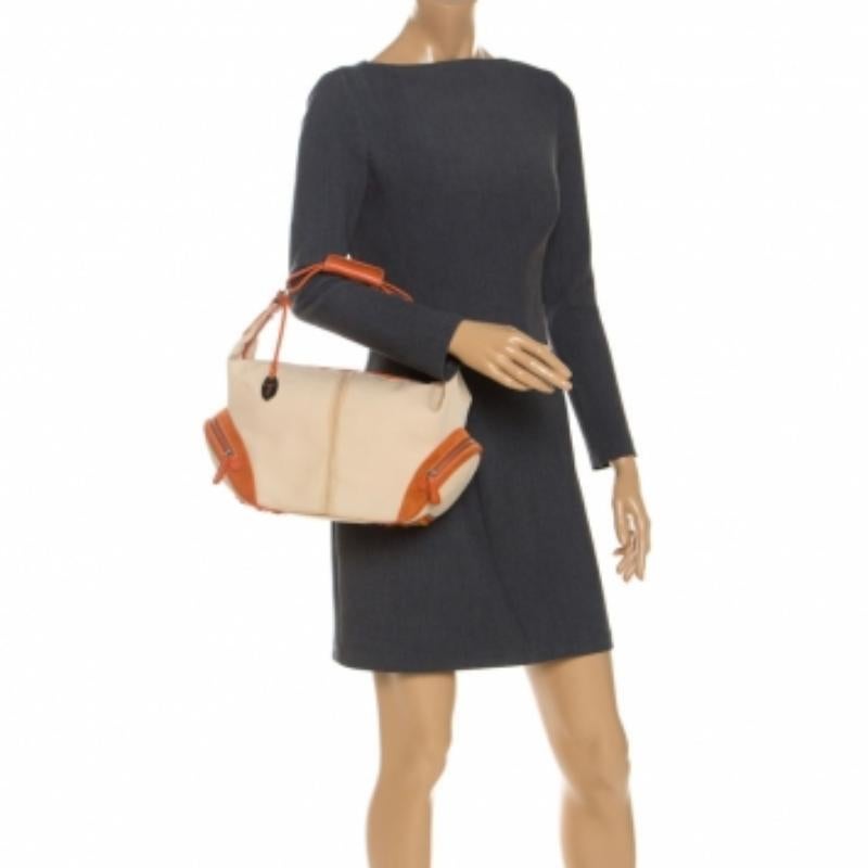 Tod's Hobo Charlotte Beige/Naranja de nailon y piel en venta 6