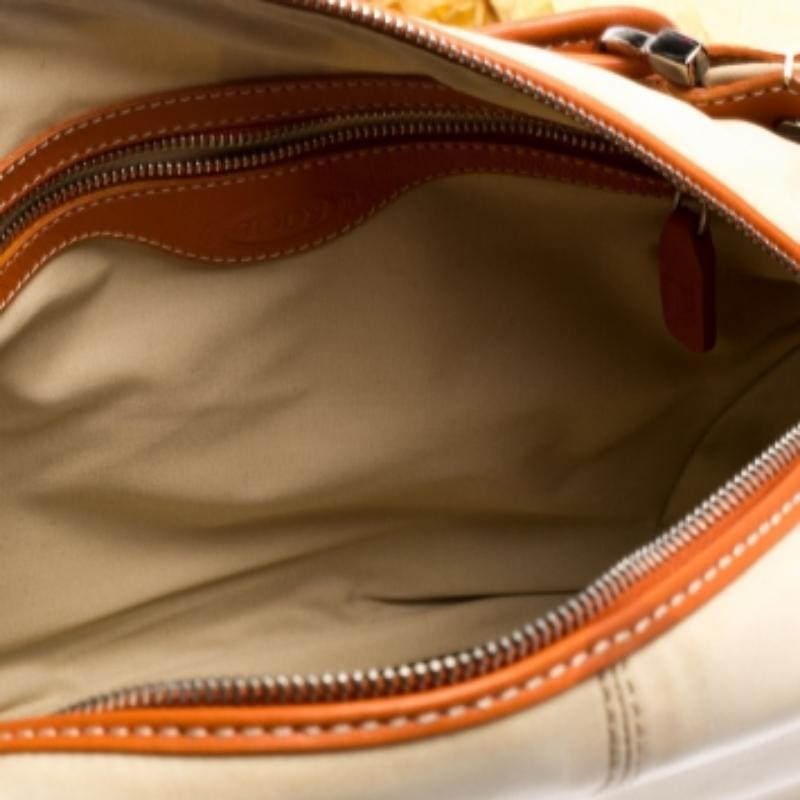 Tod's Hobo Charlotte Beige/Naranja de nailon y piel en venta 4