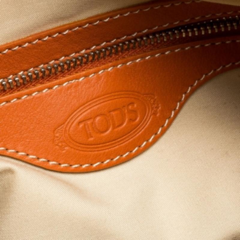 Tod's Hobo Charlotte Beige/Naranja de nailon y piel en venta 5