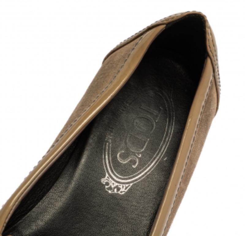 Women's Tod's Beige Patent, Lizard Embossed Leather And Suede Bow Flats Size 36 For Sale