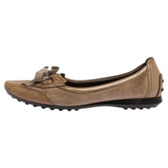 Tod's Beige Patent, Lizard Embossed Leather And Suede Bow Flats Size 36
