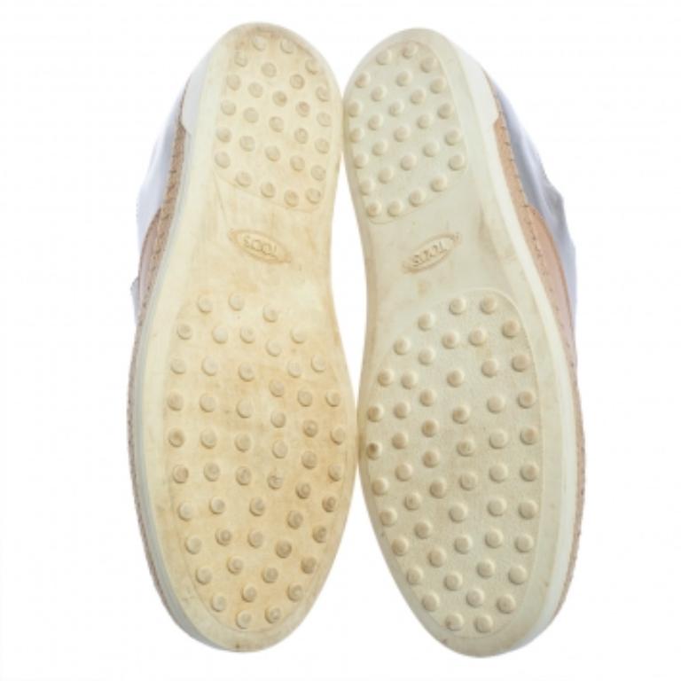 Women's Tod's Beige/Silver Leather Francesina Slip On Espadrille Sneakers Size 38.5 For Sale