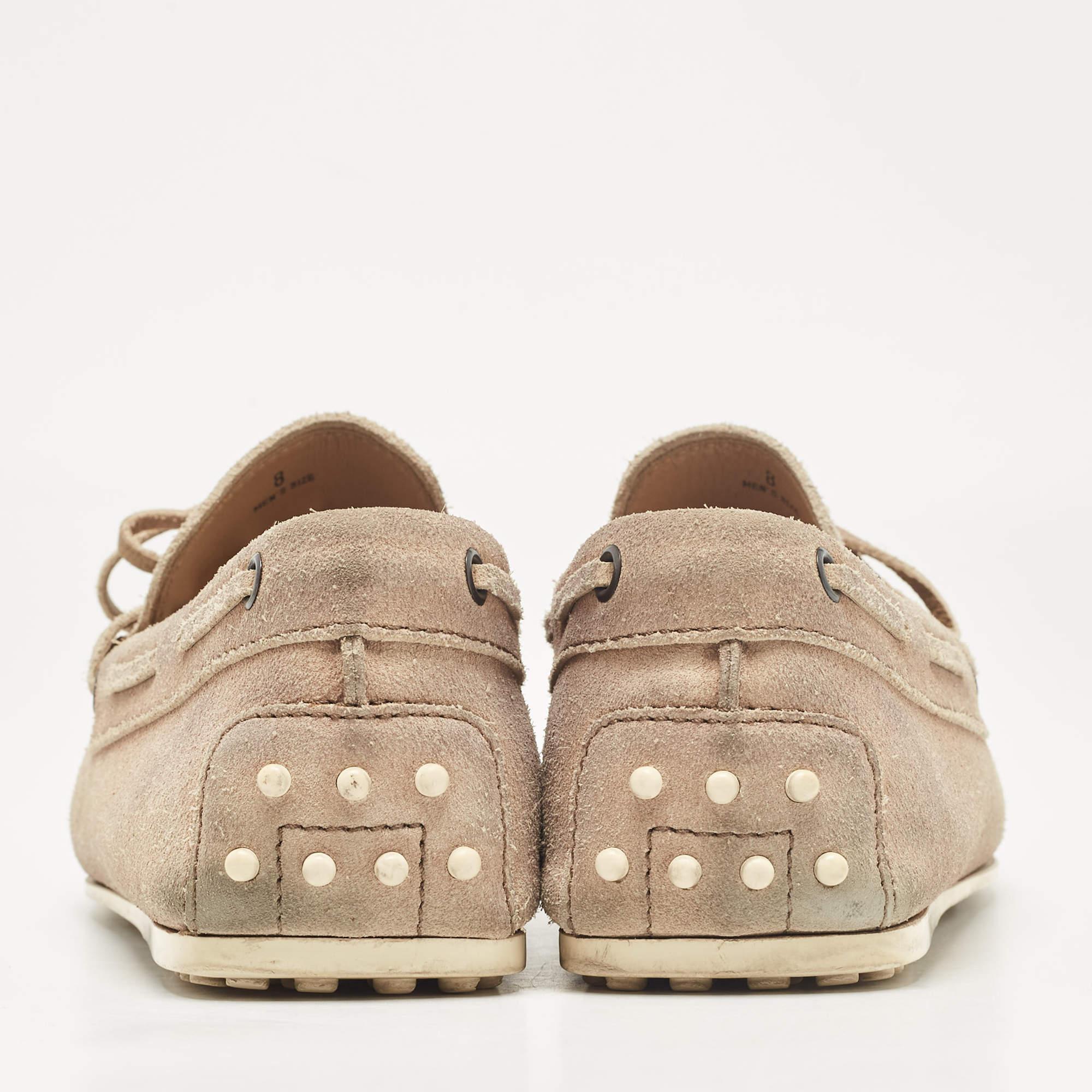 Tod's Beige Suede Bow Loafers Size 42 For Sale 1
