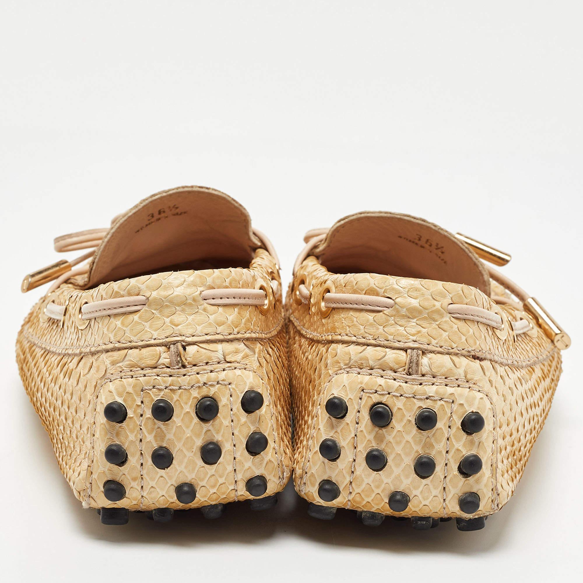 Tod's Beige Watersnake Leather Penny Slip On Loafers Size 36.5 For Sale 1