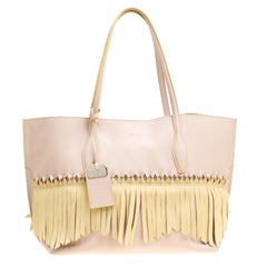 Tod's Beige/Yellow Leather Origami Fringe Shopping Tote