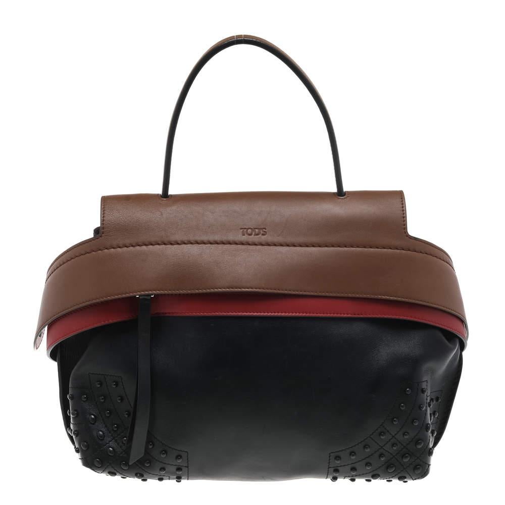 Women's Tod's Black/Beige Leather Wave Top Handle Bag
