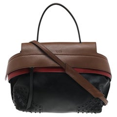 Tod's Black/Beige Leather Wave Top Handle Bag