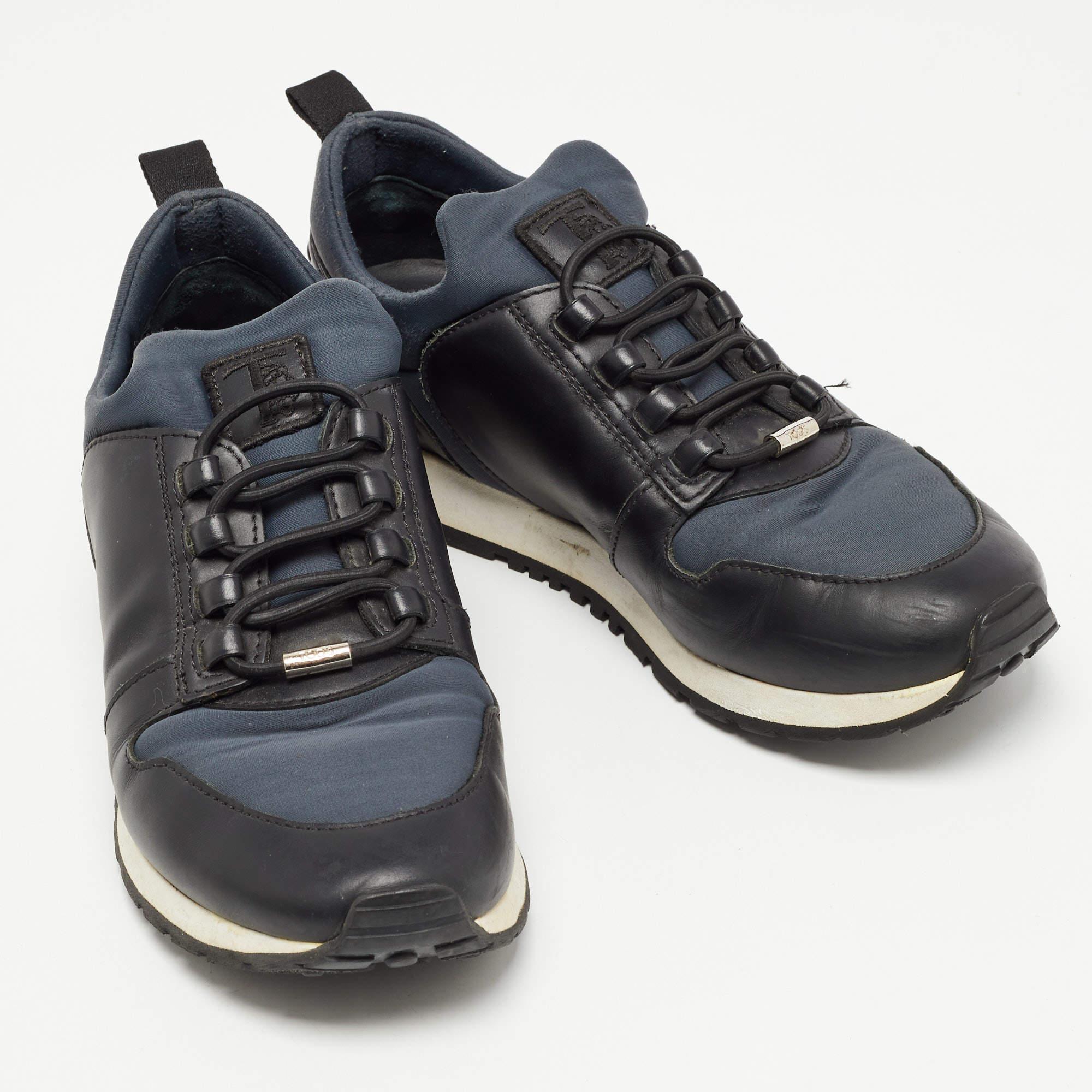 Women's Tod's Black/Blue Leather and Nylon Low Top Sneakers Size 36 For Sale