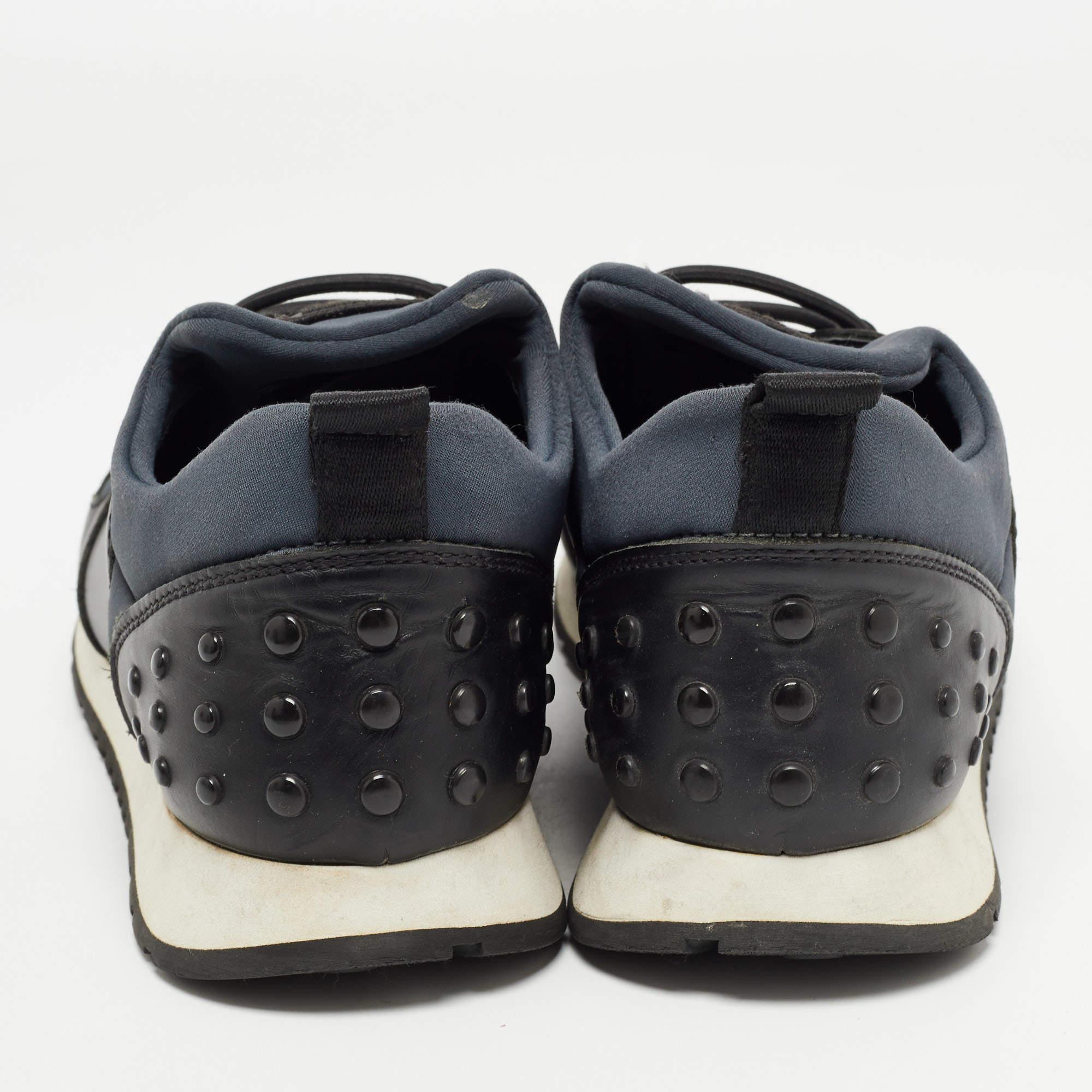 Tod's Black/Blue Leather and Nylon Low Top Sneakers Size 36 For Sale 1