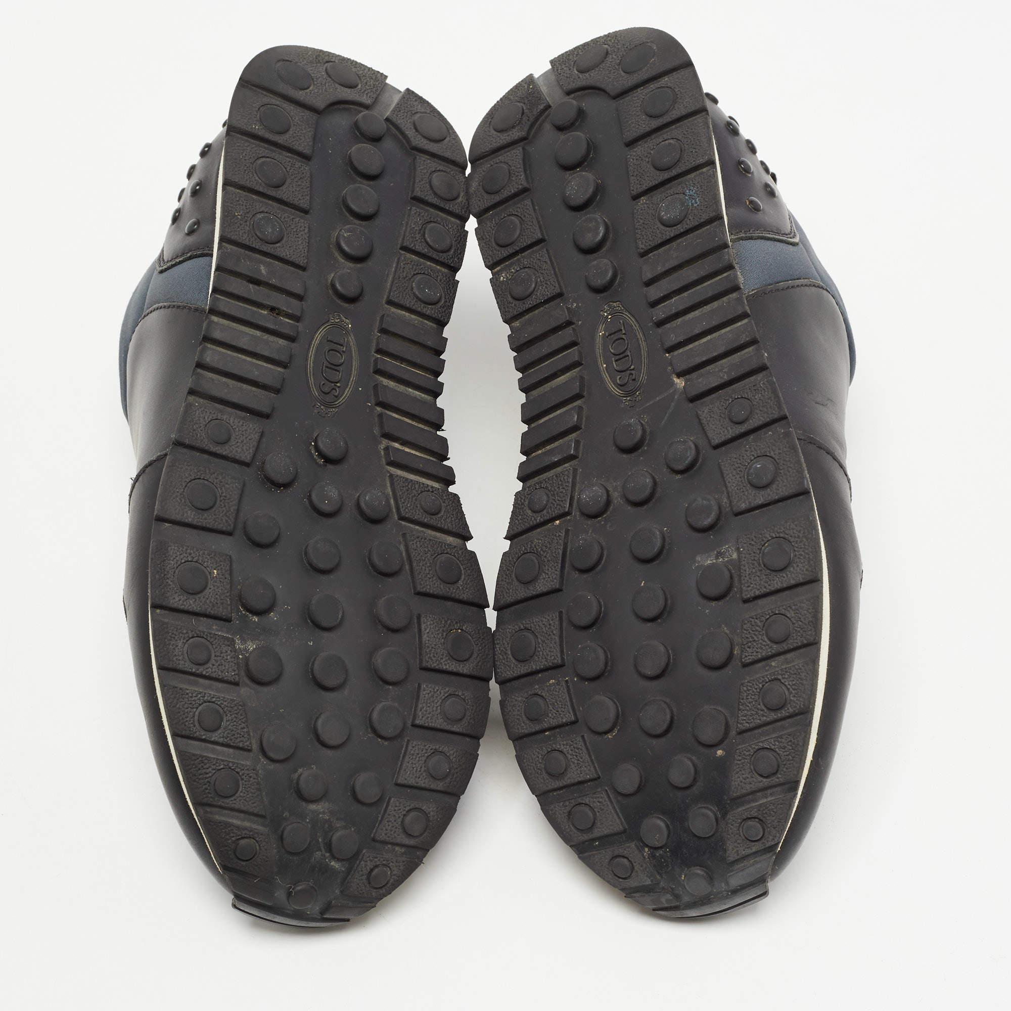 Tod's Black/Blue Leather and Nylon Low Top Sneakers Size 36 For Sale 2