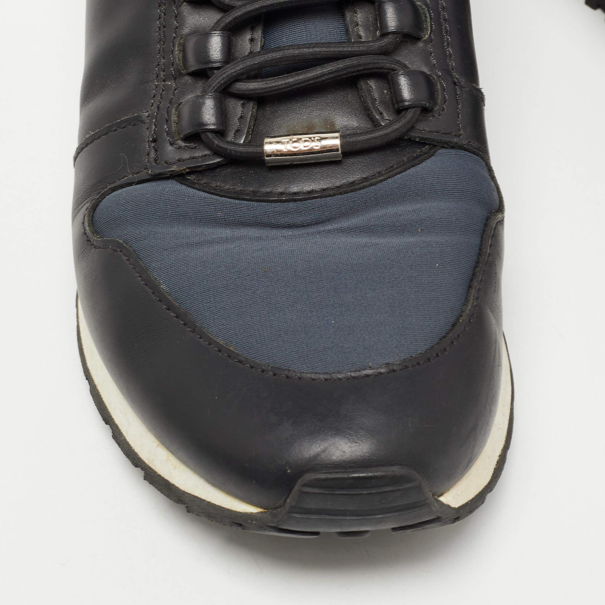 Tod's Black/Blue Leather and Nylon Low Top Sneakers Size 36 For Sale 3