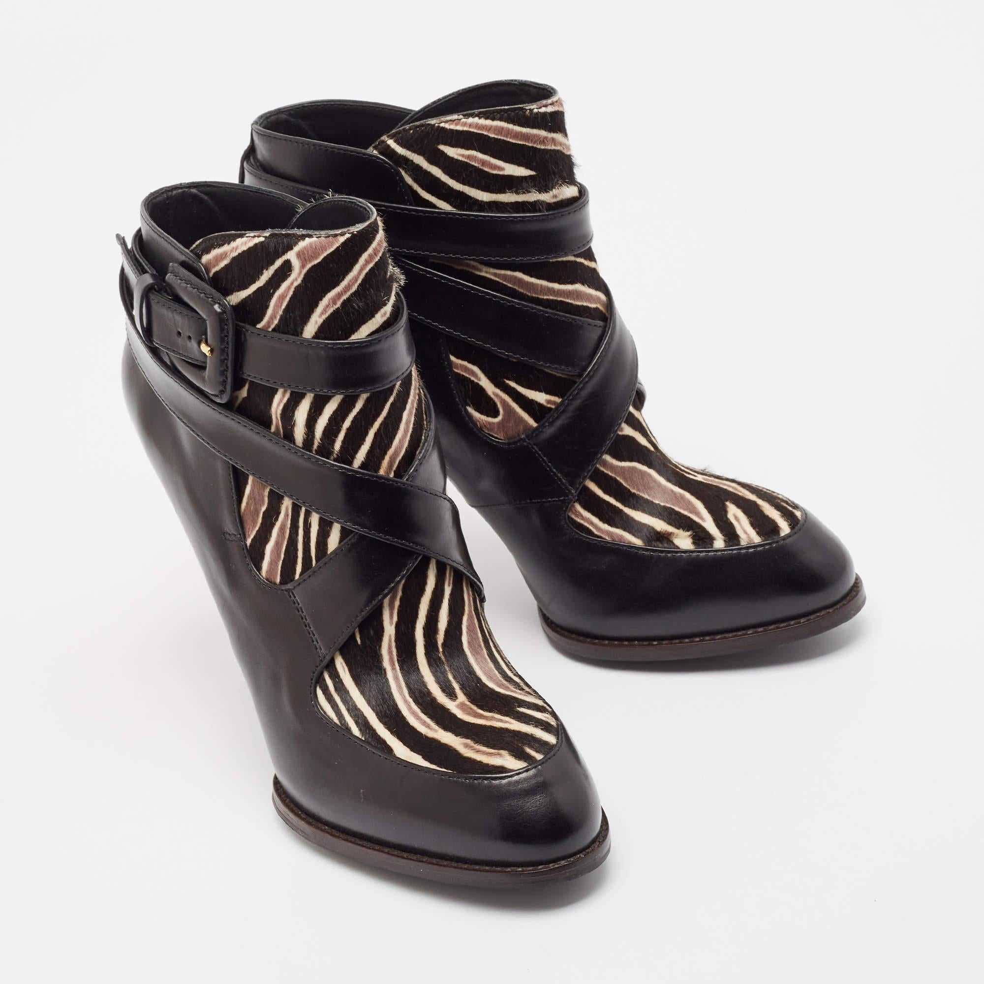 Women's Tod's Black/Brown Calf Hair and Leather Ankle Boots Size 38.5 For Sale