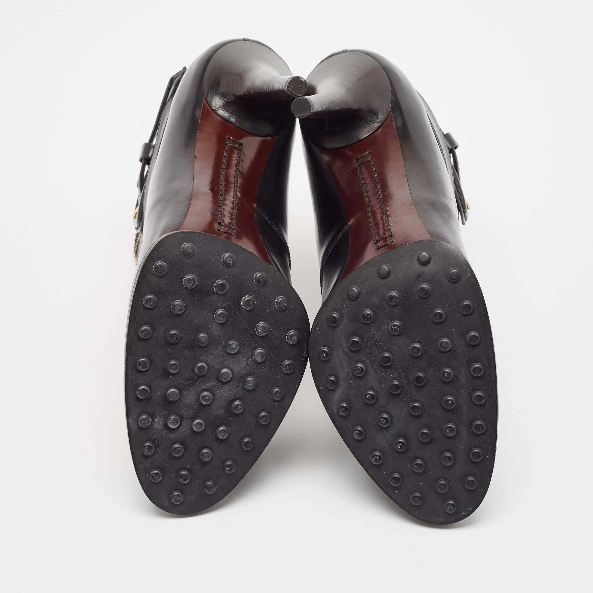 Tod's Black/Brown Calf Hair and Leather Ankle Boots Size 38.5 For Sale 2