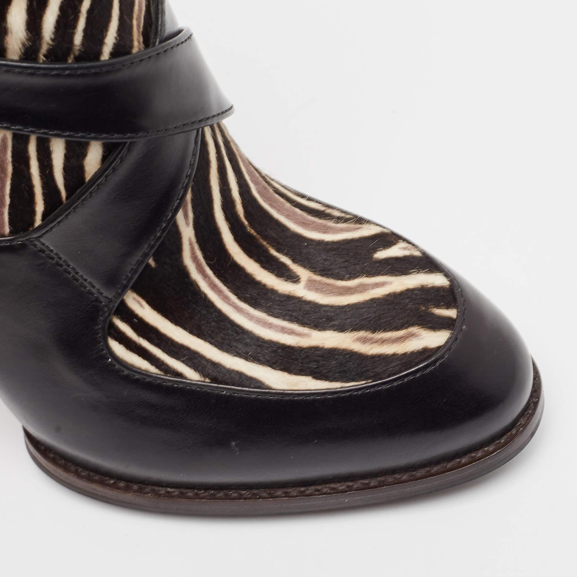 Tod's Black/Brown Calf Hair and Leather Ankle Boots Size 38.5 For Sale 3