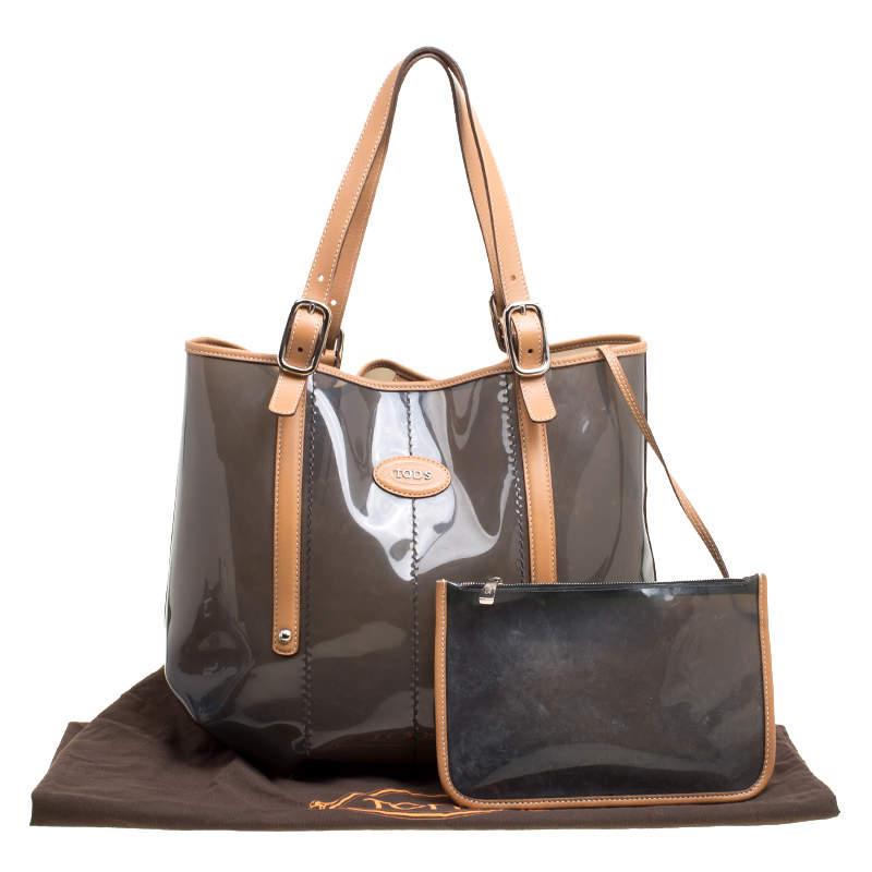 Tod's Black/Brown PVC and Leather Tote For Sale 3