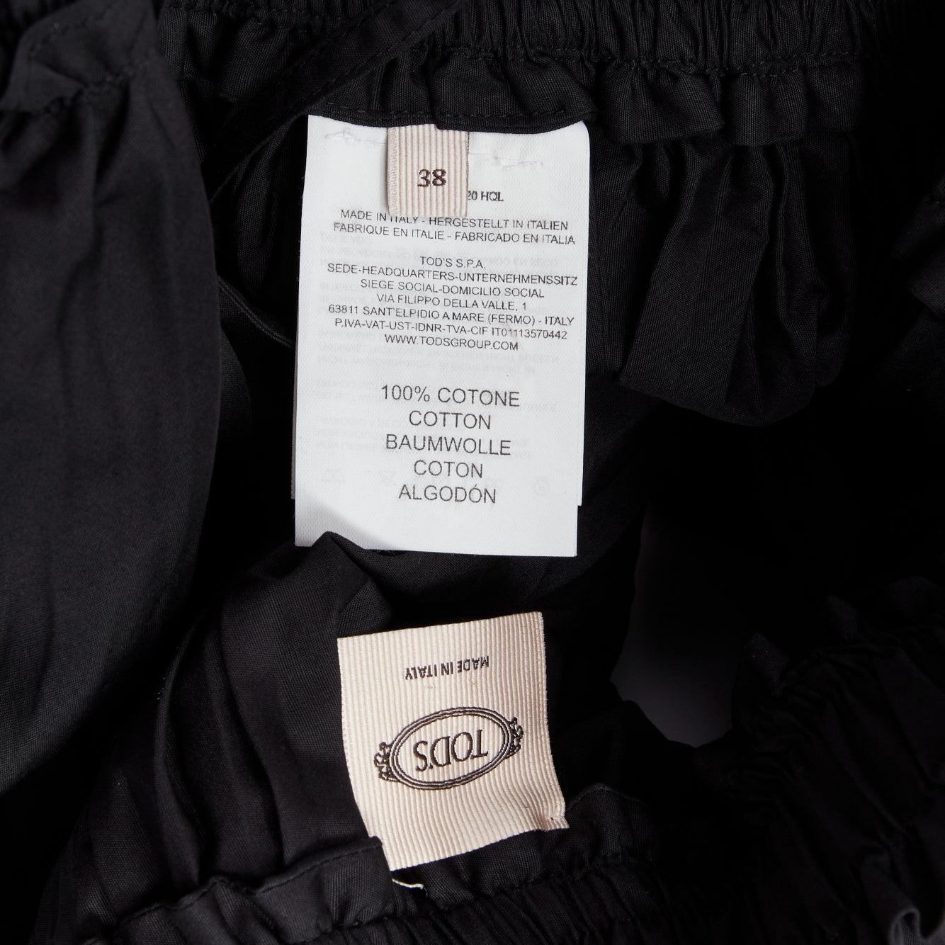TOD'S schwarzer asymmetrischer Faltenrock aus Baumwolle, hoch und niedrig, ausgestellt IT38 XS im Angebot 3