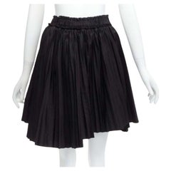 TOD'S black cotton asymmetric high low pleated flared skirt IT38 XS