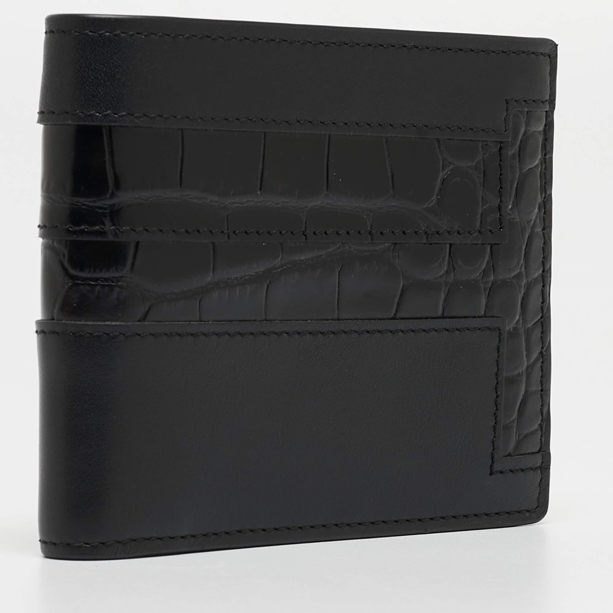 Tod's Black Croc Embossed and Leather Bifold Wallet 4