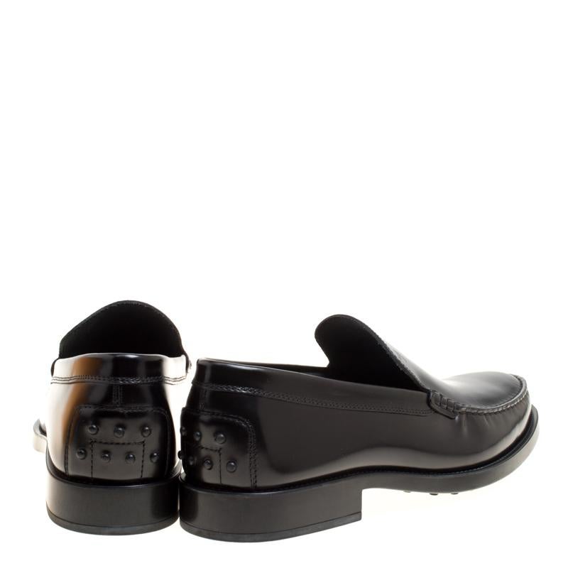Tod's Black Glazed Leather Loafers Size 45 1