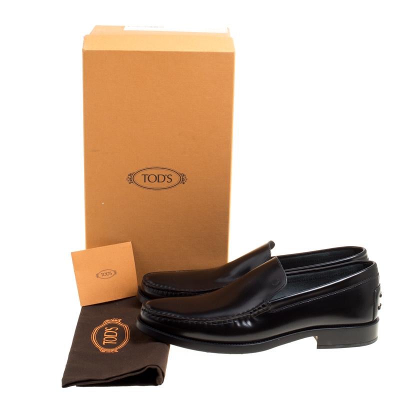 Tod's Black Glazed Leather Loafers Size 45 5