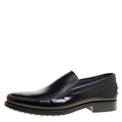 Tod's Black Glazed Leather Loafers Size 45