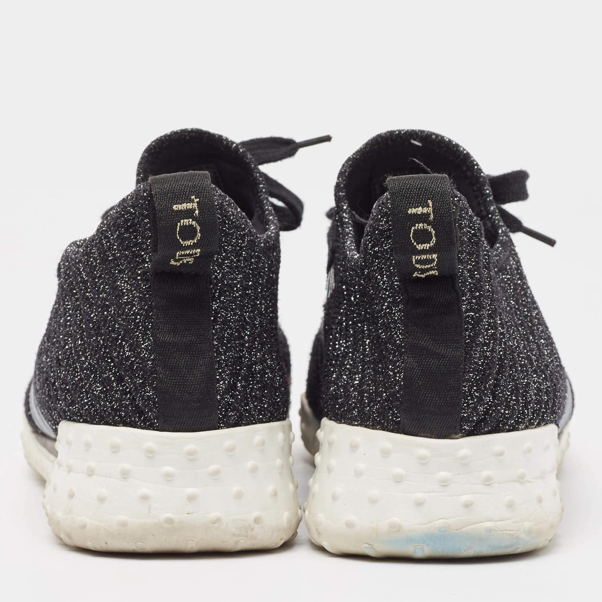 Tod's Black Glitter Knit Fabric Low Top Sneakers Size 39 For Sale 1
