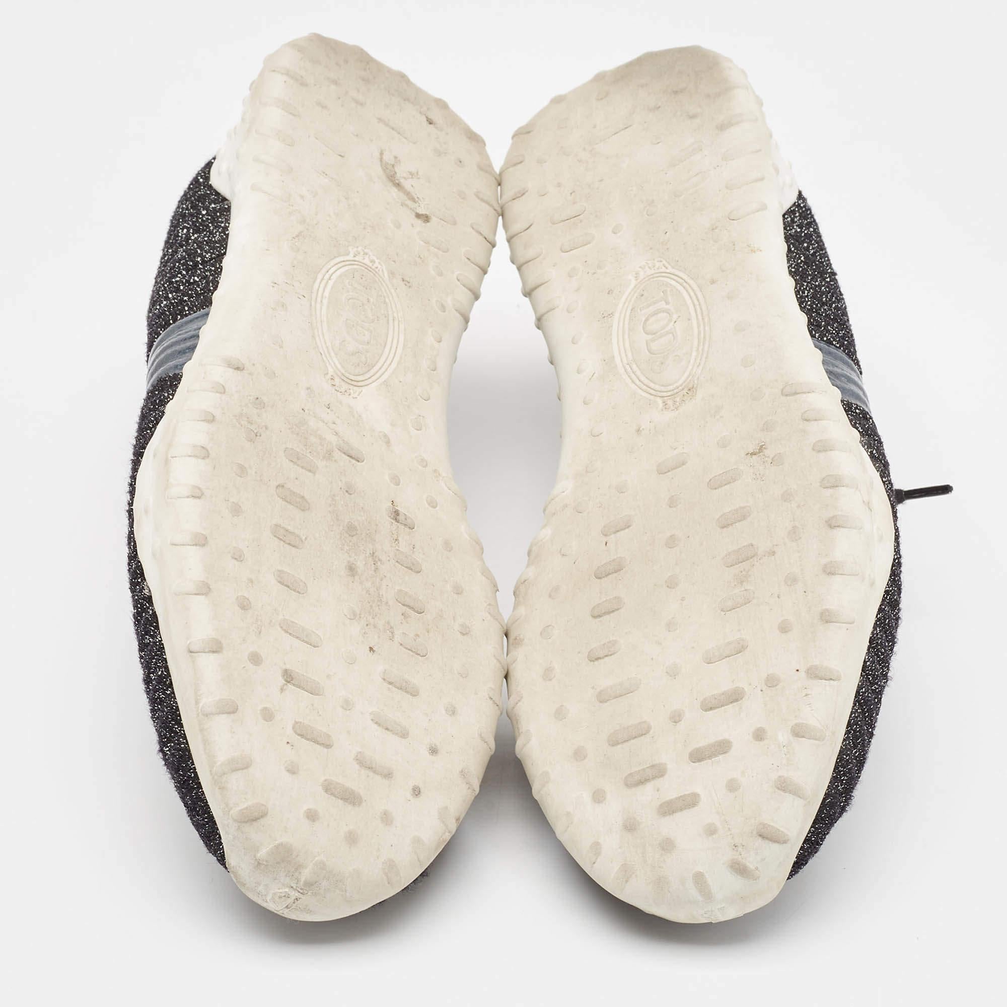 Tod's Black Glitter Knit Fabric Low Top Sneakers Size 39 For Sale 2