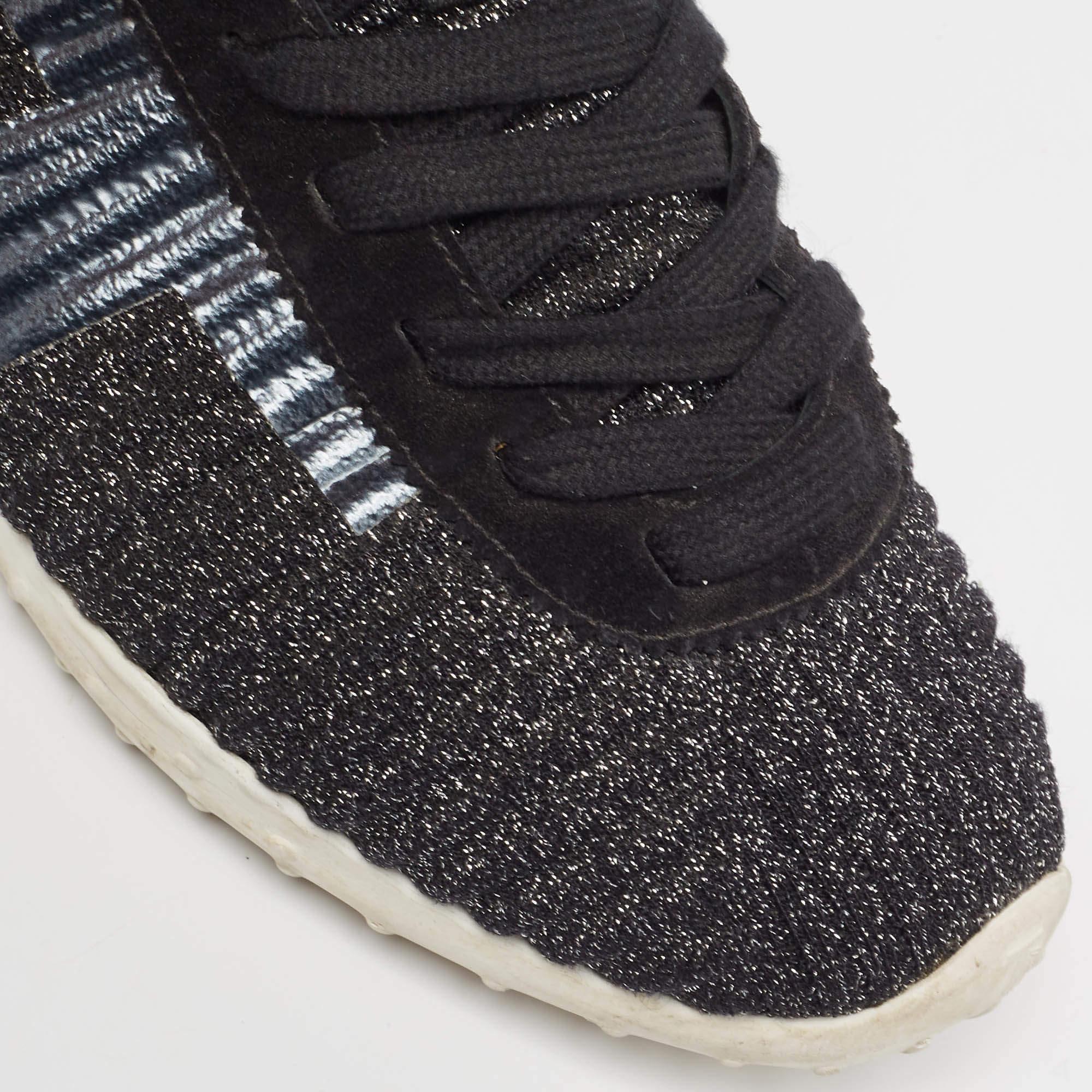 Tod's Black Glitter Knit Fabric Low Top Sneakers Size 39 For Sale 3