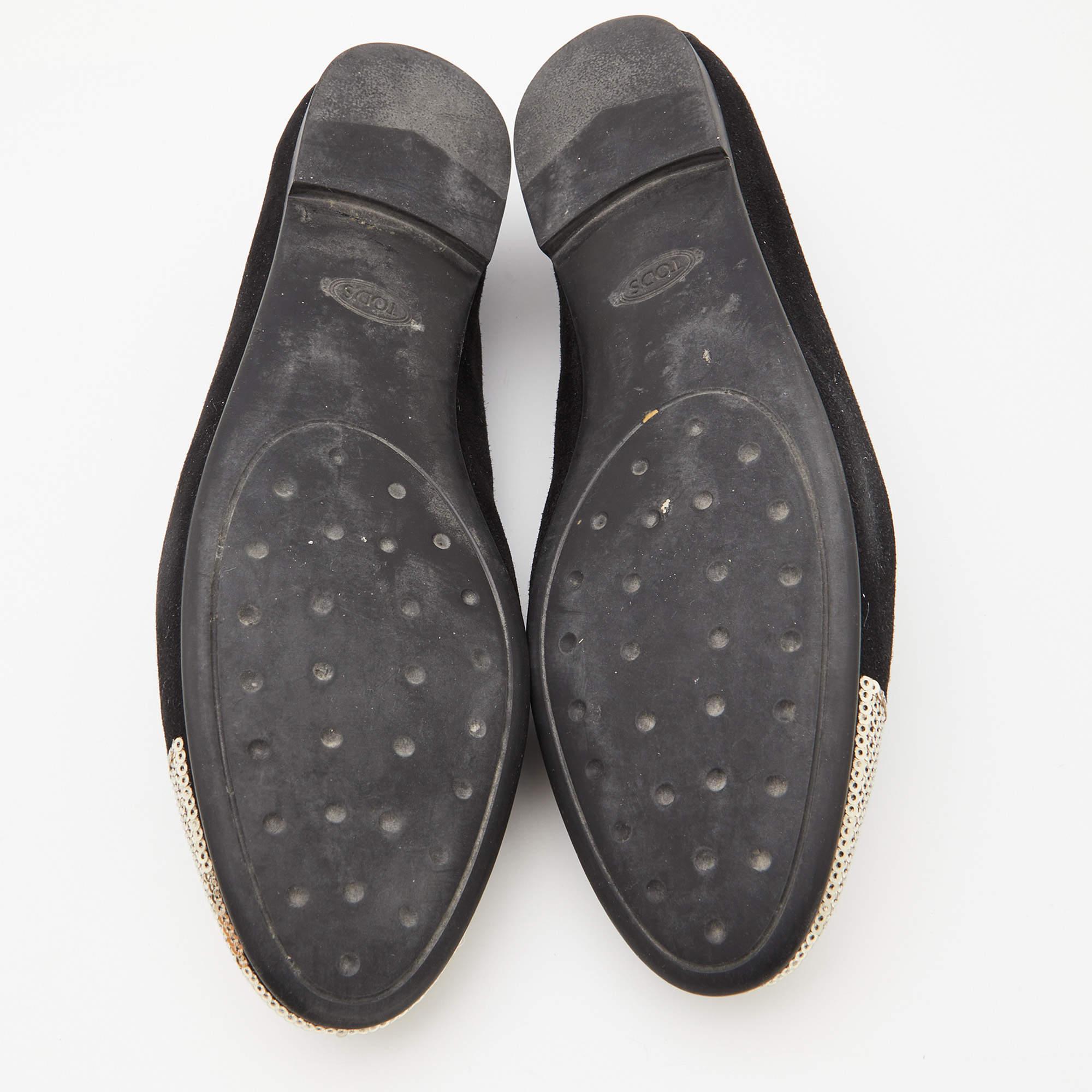 Tod's Black/Gold Suede & Sequins Embellished Slip On Smoking Slippers Size 37.5 For Sale 2