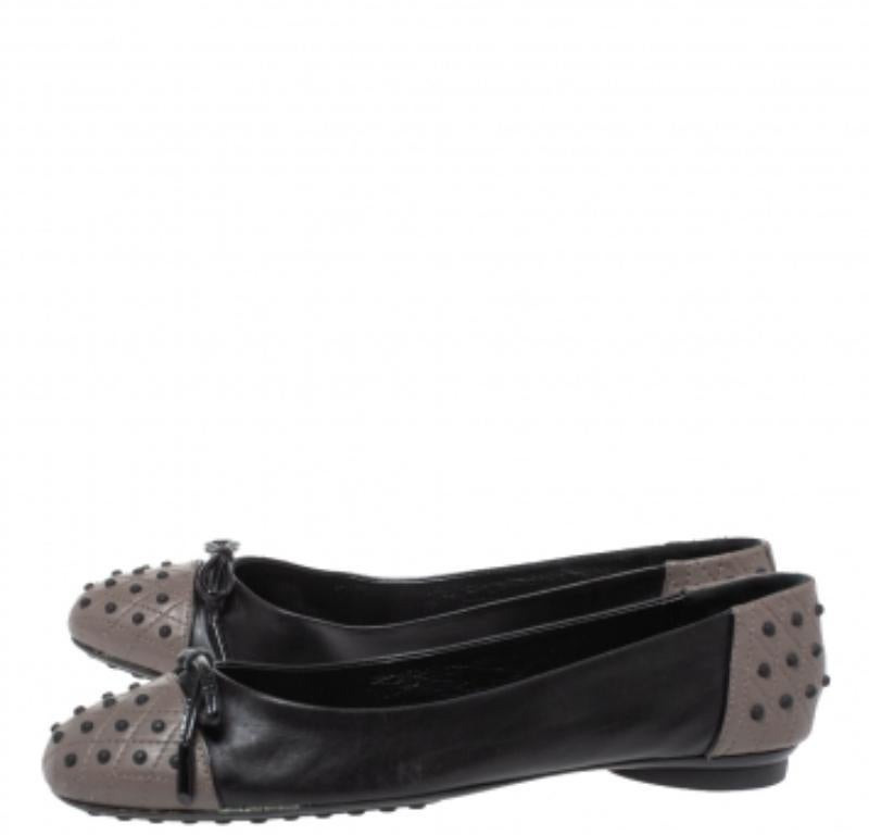 Tod's Black/Grey Leather Dew Ballet Flats Size 38 Negro en venta