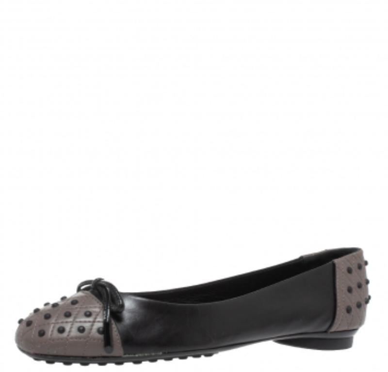 De las mujeres Tod's Black/Grey Leather Dew Ballet Flats Size 38 en venta