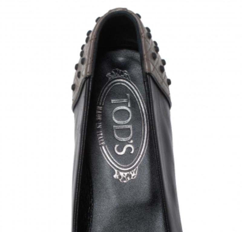 Tod's Black/Grey Leather Dew Ballet Flats Size 38 en venta 2