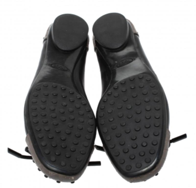 Tod's Black/Grey Leather Dew Ballet Flats Size 38 en venta 3