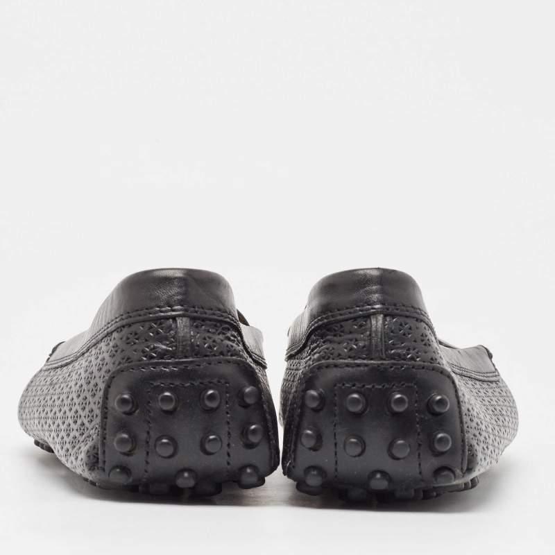 Tod's Black Laser Cut Leather Penny Loafers Size 37 For Sale 1