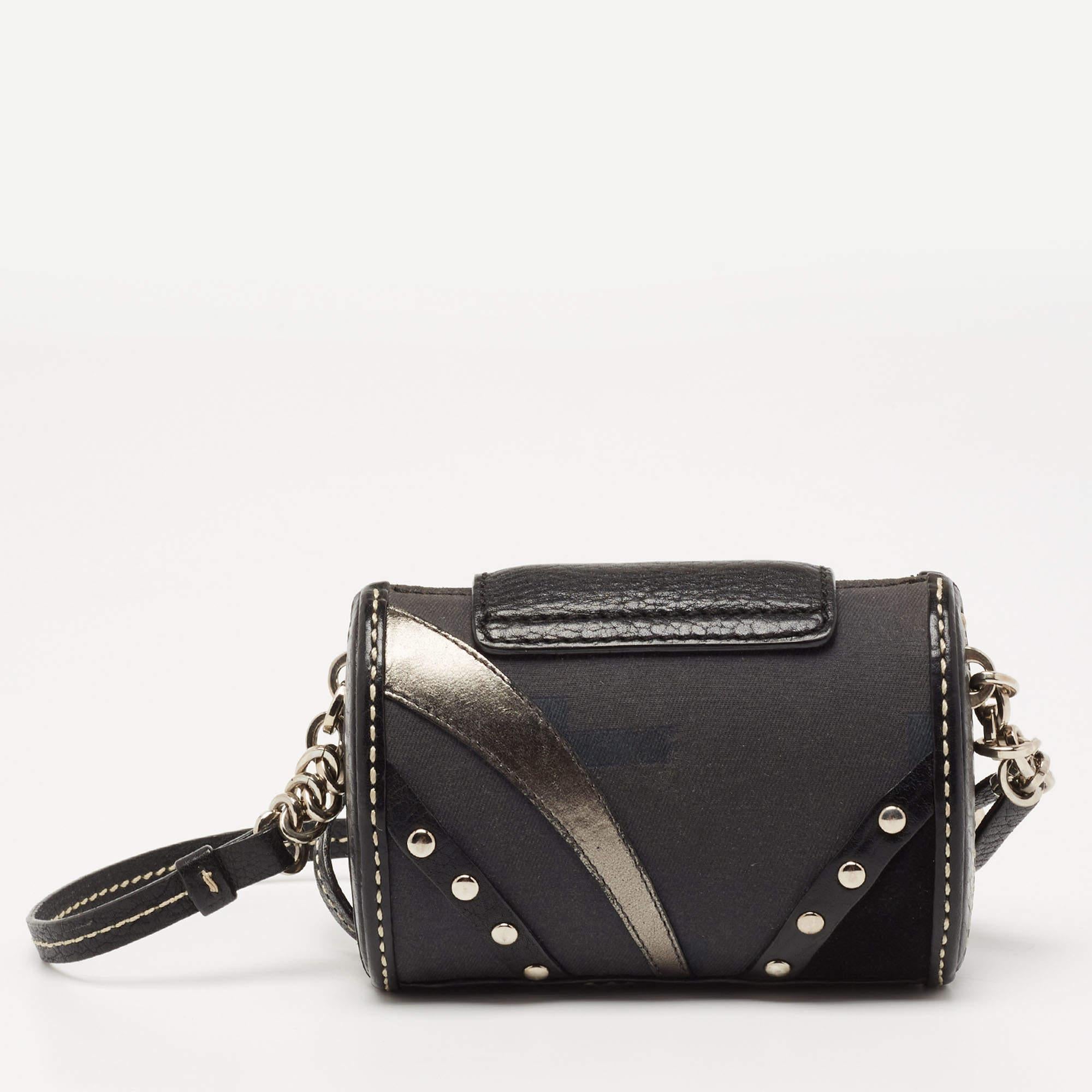 Women's Tod's Black Leather and Canvas Studded Flap Shoulder Bag