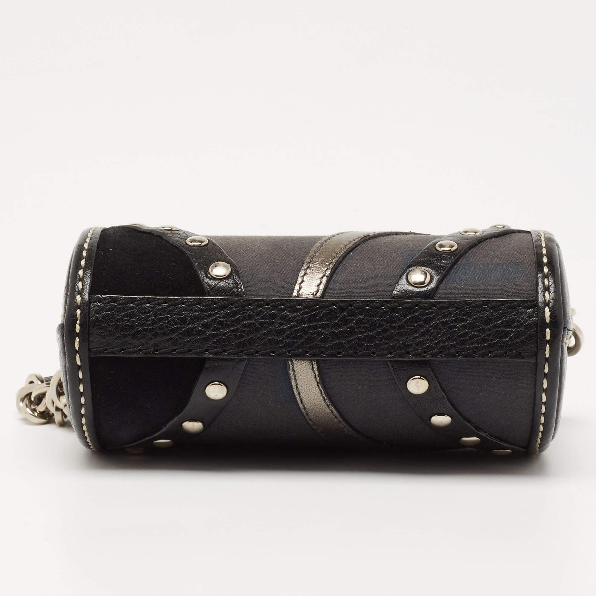 Tod's Black Leather and Canvas Studded Flap Shoulder Bag 2