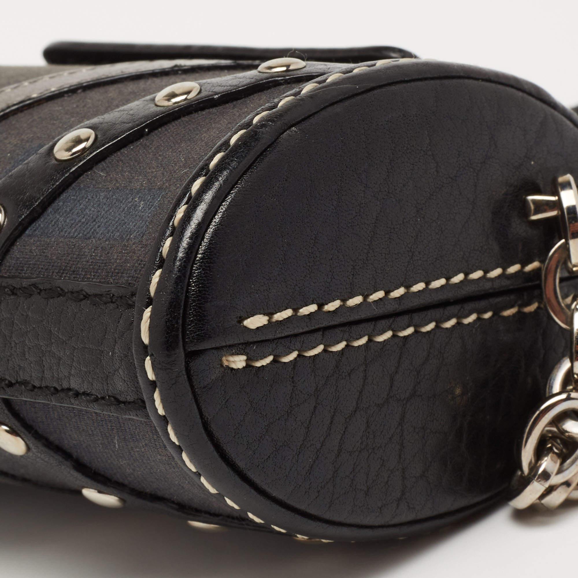 Tod's Black Leather and Canvas Studded Flap Shoulder Bag 5