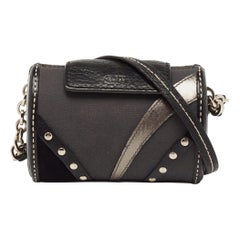 Tod's Black Leather and Canvas Studded Flap Shoulder Bag