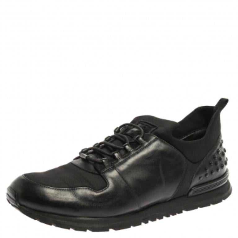Men's Tod's Black Leather and Nylon Lace Sneakers Size 47 For Sale