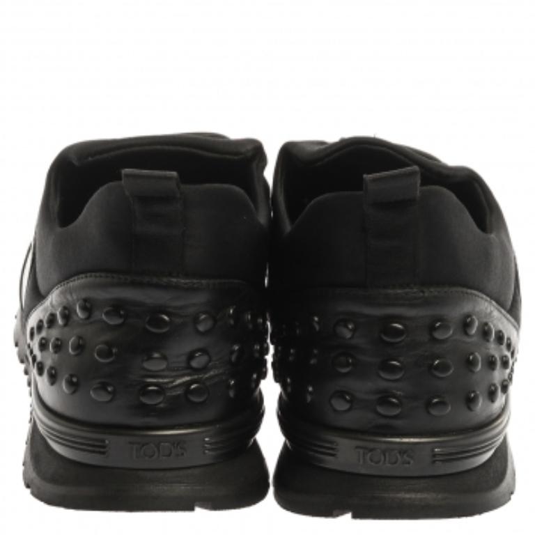 Tod's Black Leather and Nylon Lace Sneakers Size 47 For Sale 1